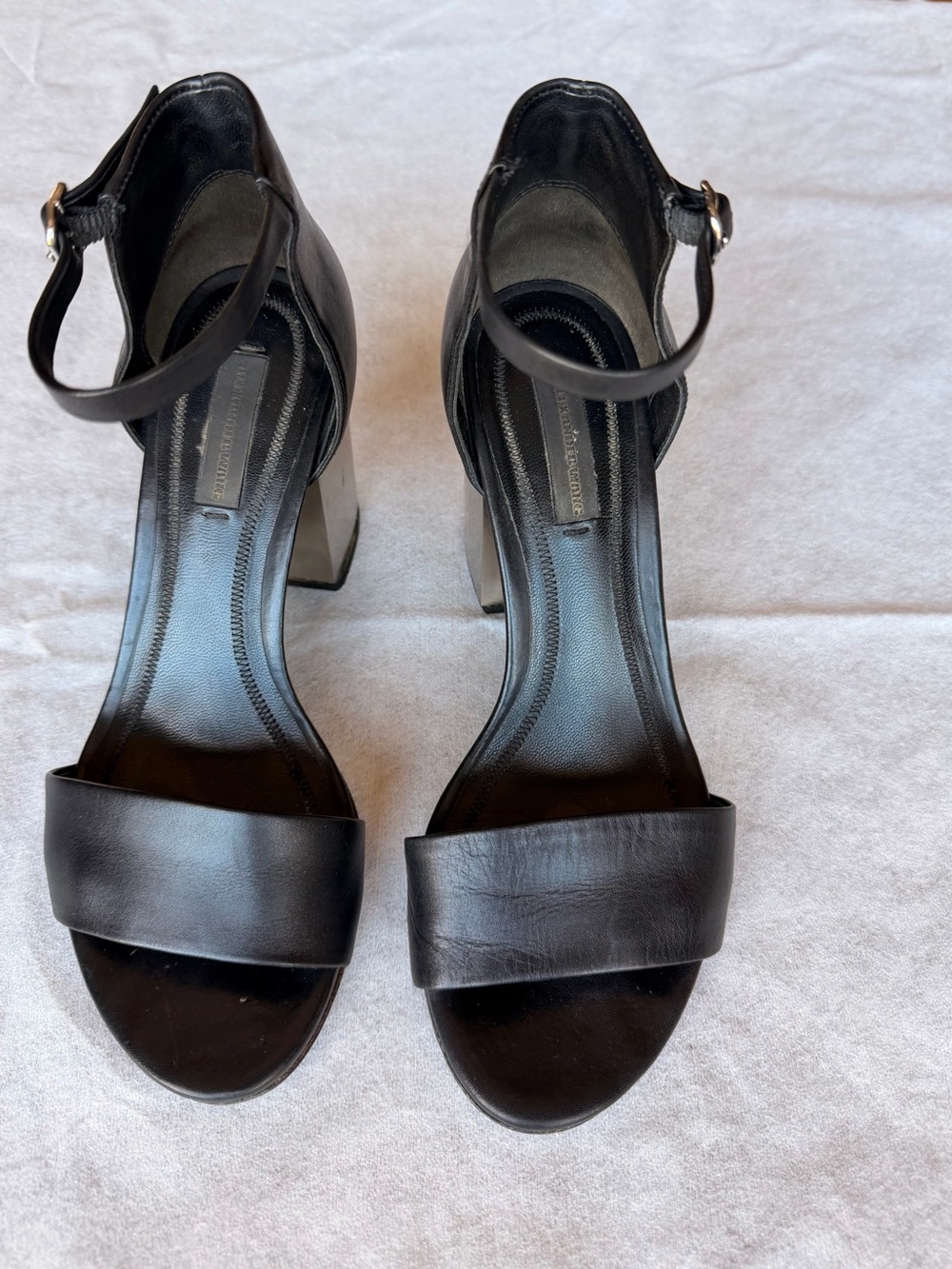 Alexander Wang Black Leather Ankle-Strap Block Heel Sandals